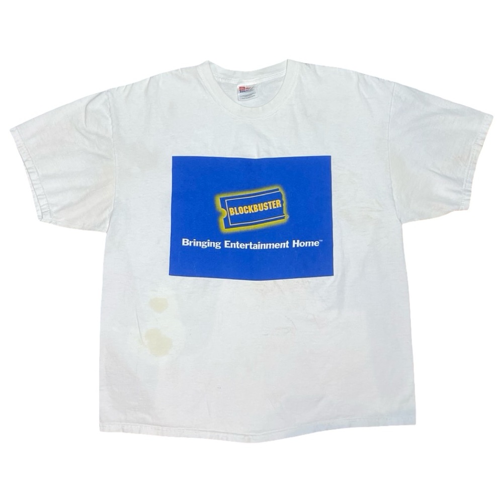 Vintage 90’s Blockbuster Tee XL White Blue Movie Promo Shirt